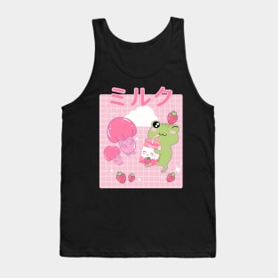 Kawaii Frog Strawberry Milk Frogs Cottagecore Tank Top